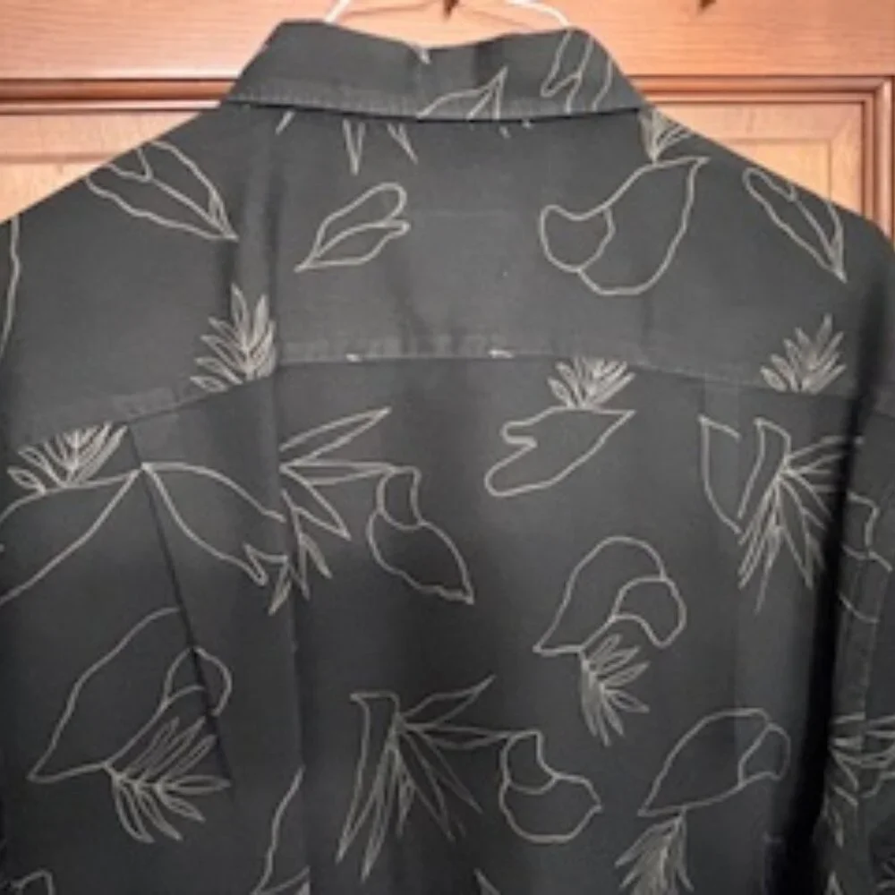 Nautica Men’s 2X Black Hawaiian Shirt Palm Leaf Print ButtonUp Casual Resortwear